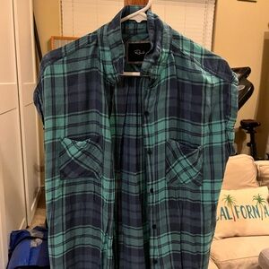Rails Women’s Casual Short-sleeve Flannel Shirt in Green and Blue